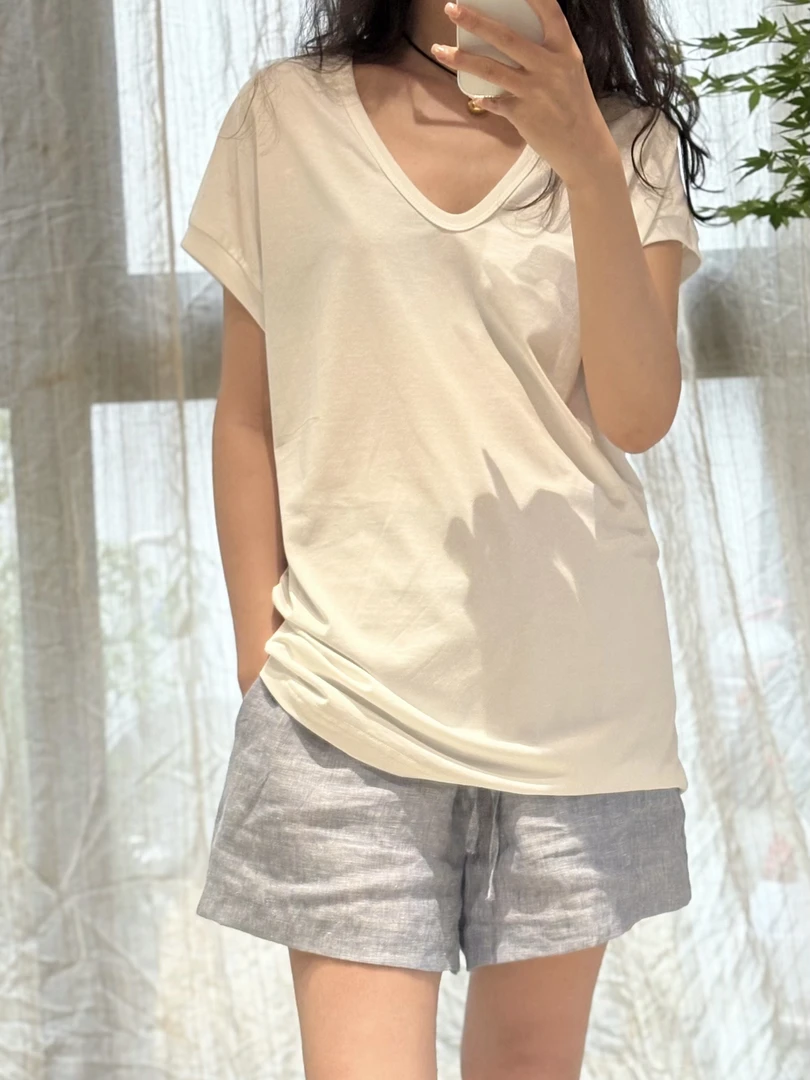 【FREEDOM】黑白双色经典V领高品质全棉休闲宽松设计感短袖T恤上衣