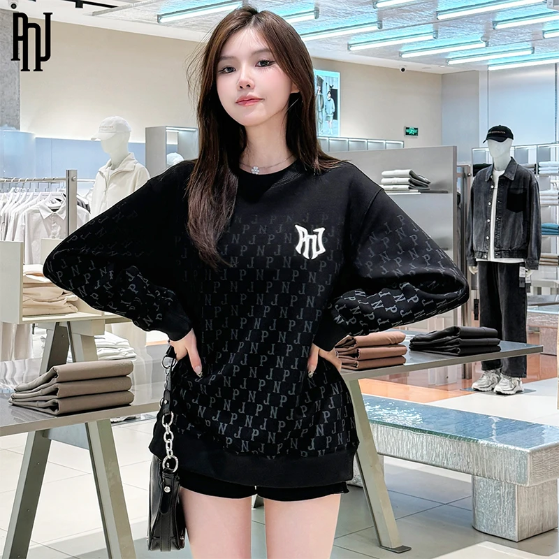 PNJ商场同款新品宽松ins时尚潮流休闲情侣圆领春秋渐变卫衣印花