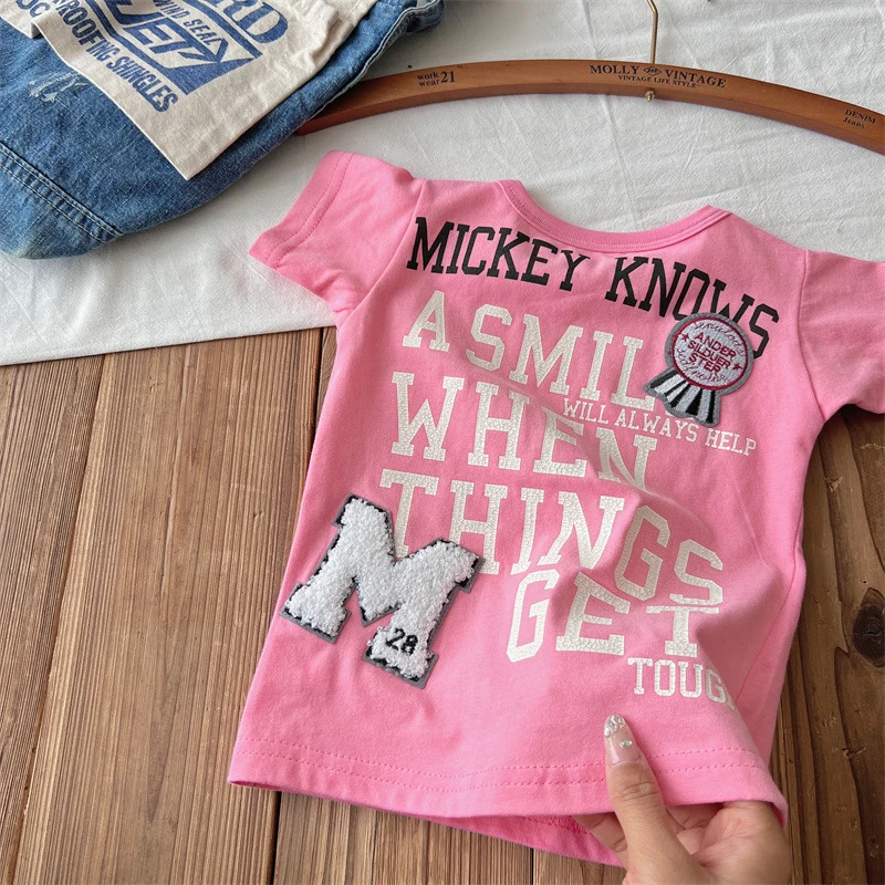 】纯棉童装中古DD夏季韩版圆领T恤洋气宝宝夏装儿童徽章短袖上衣