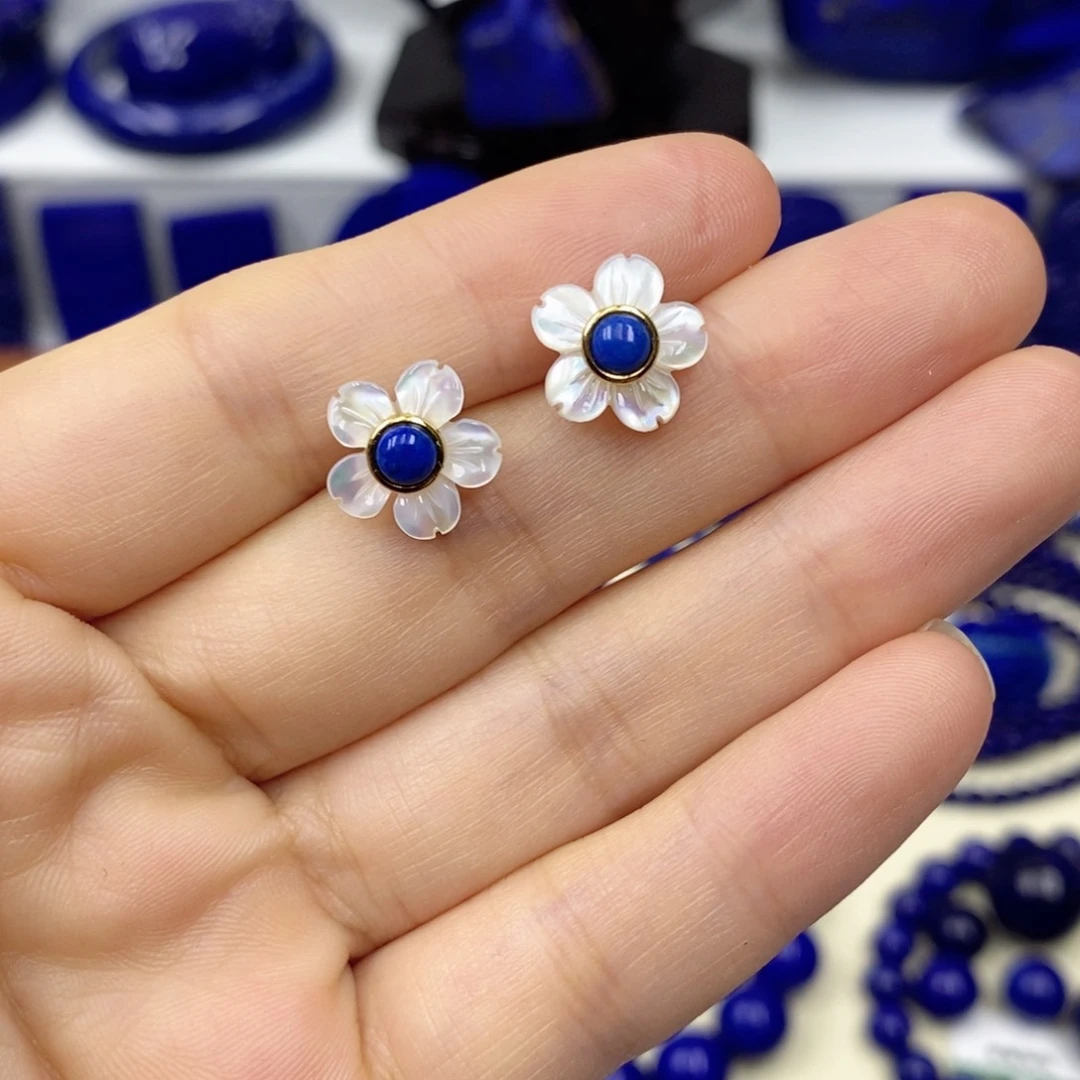 青金石耳饰银S925镀金镶嵌