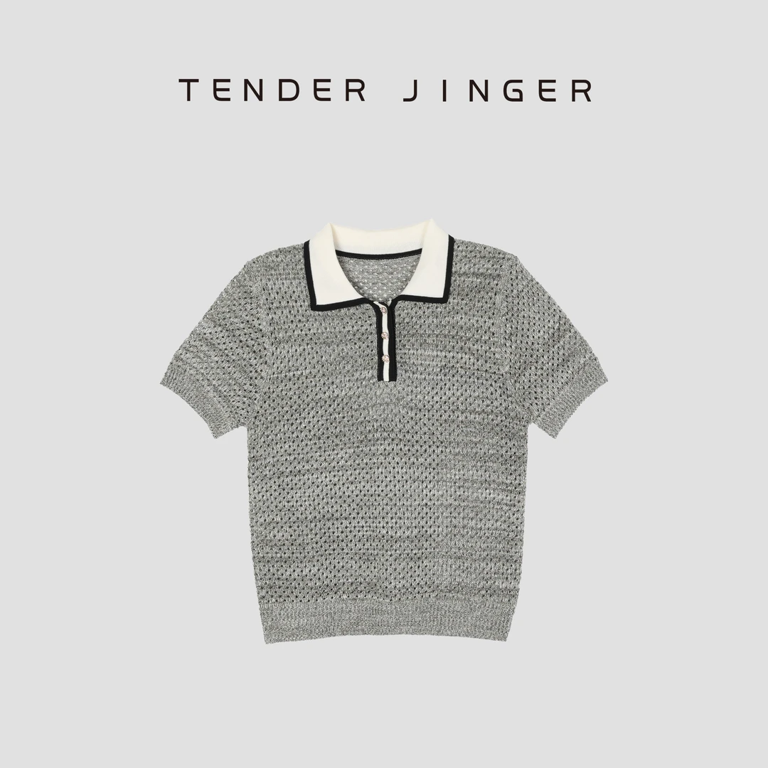 Tender Jinger【专柜】镂空polo领针织短袖T52SZZ30821