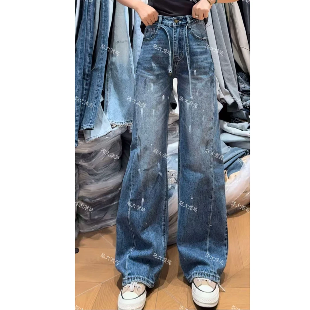 【陈大漂亮家泼墨设计牛仔裤】8051女直筒
