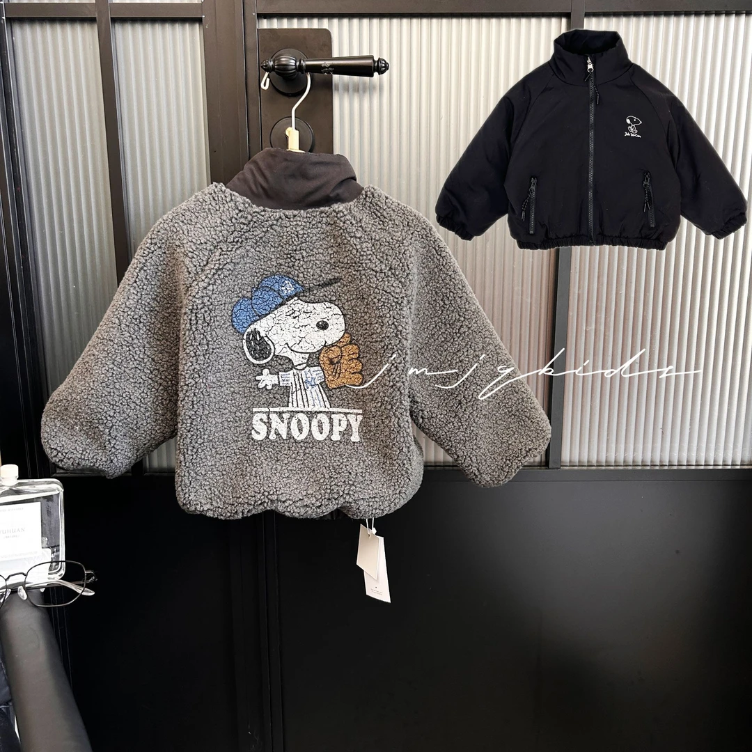 JMJQ秋冬季中小童韩版保暖印花小狗防寒两面穿棒球服外套251367