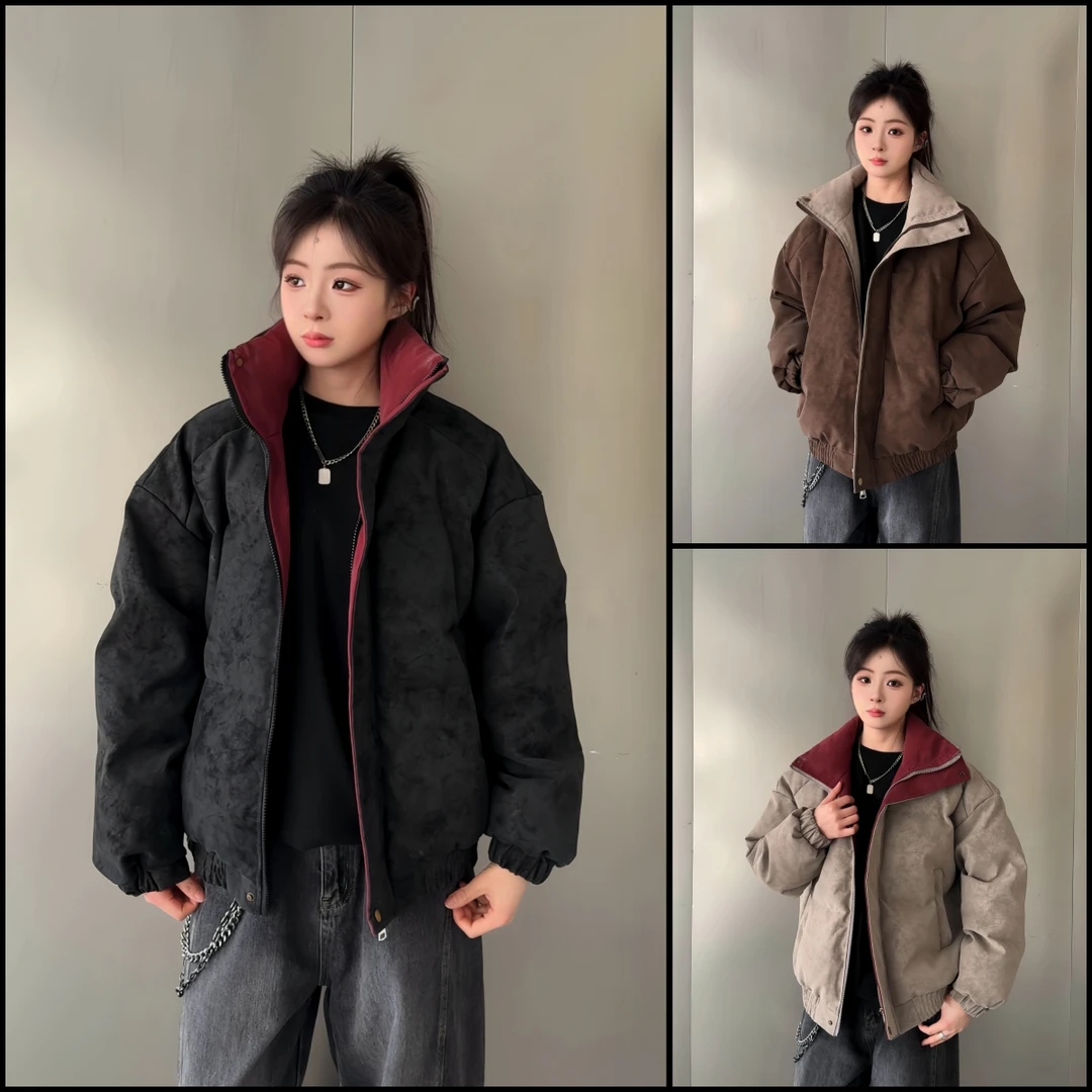 Apricot Treasure 冬季撞色加厚款皮棉服男保暖外套