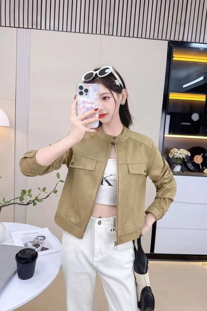 2501【衣长48】立领短款外套女2025春秋新款时尚显瘦百搭设计感上衣
