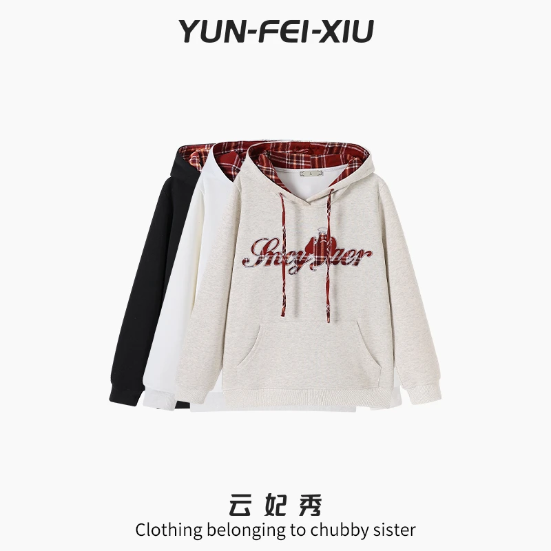云妃秀大码女装卫衣宽松拉绳连帽时尚显瘦遮肉韩版胖妹妹秋66018