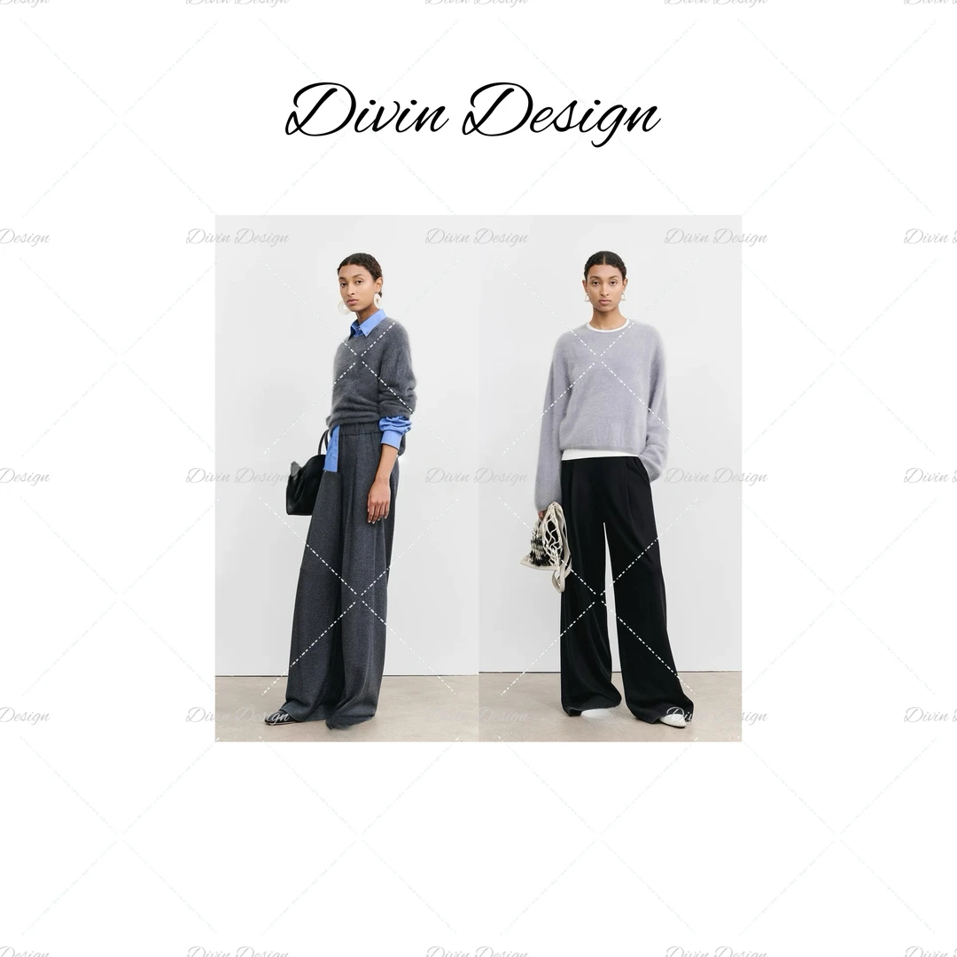 Divin【怀山】T*E ROW 亚麻天丝弹力腰针织阔腿拖地裤 春秋夏