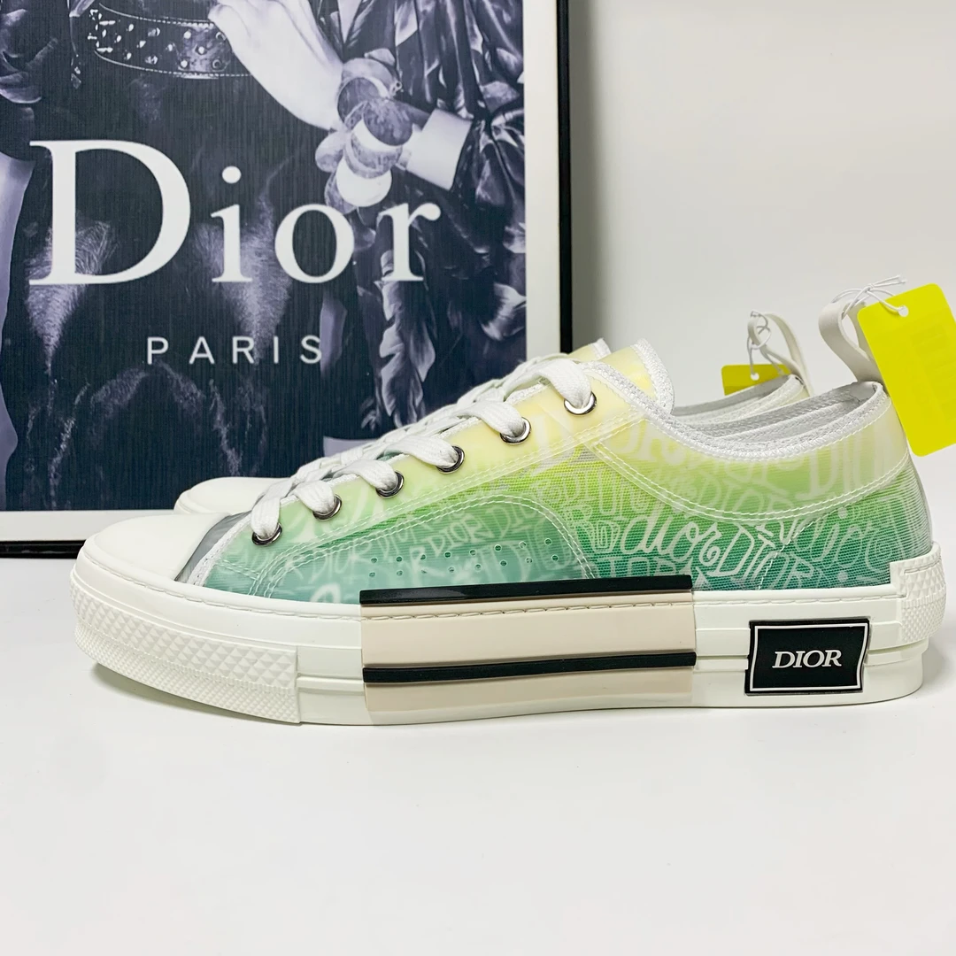 未使用 DIOR/迪奥 迪奥B23系列白绿渐变老花满印板鞋