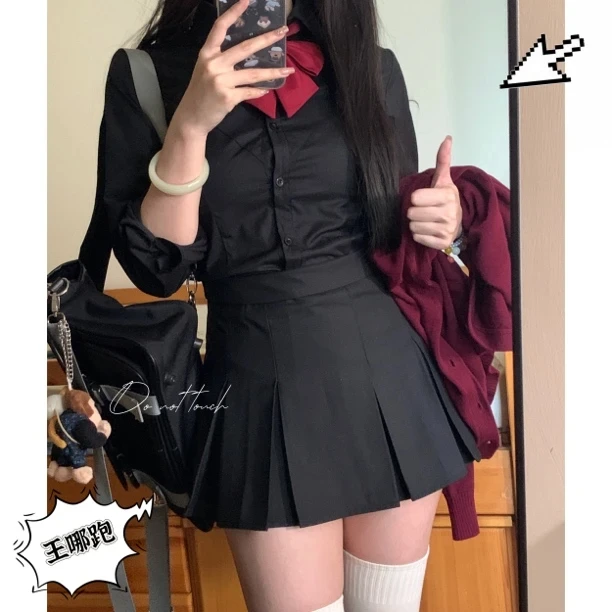 百褶裙高腰裙半身裙春秋夏学院风女显瘦百搭洋气秋冬防走光A字裙