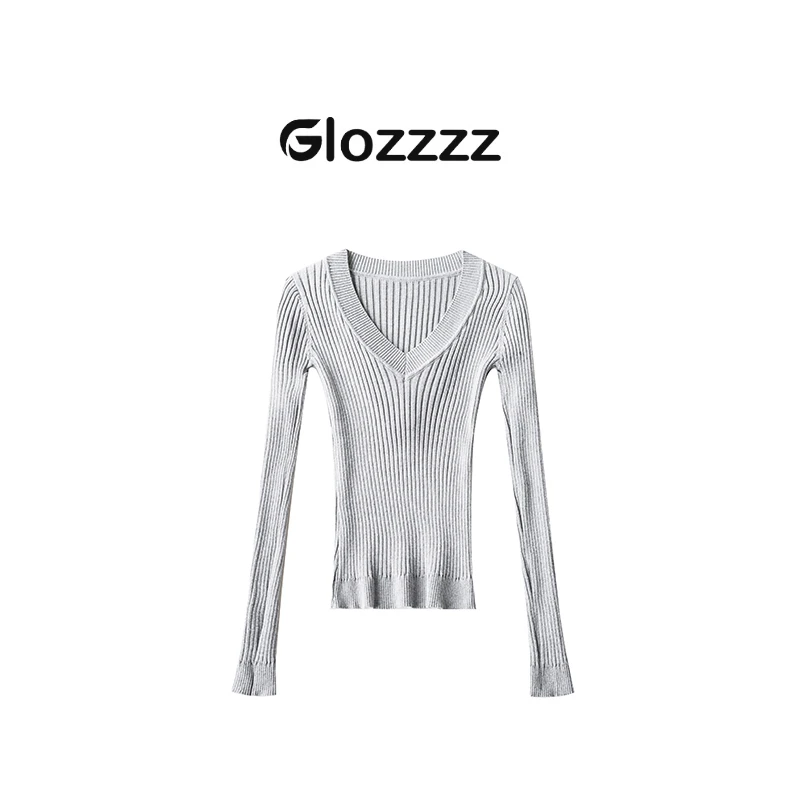 【Glozzzz】迷人的危险 修身深V针织上衣纹理显瘦长袖毛衣L-T330