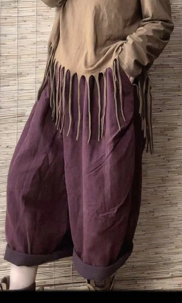 秋冬棉裤新款亚麻做旧拼接宽松百搭休闲裤2025