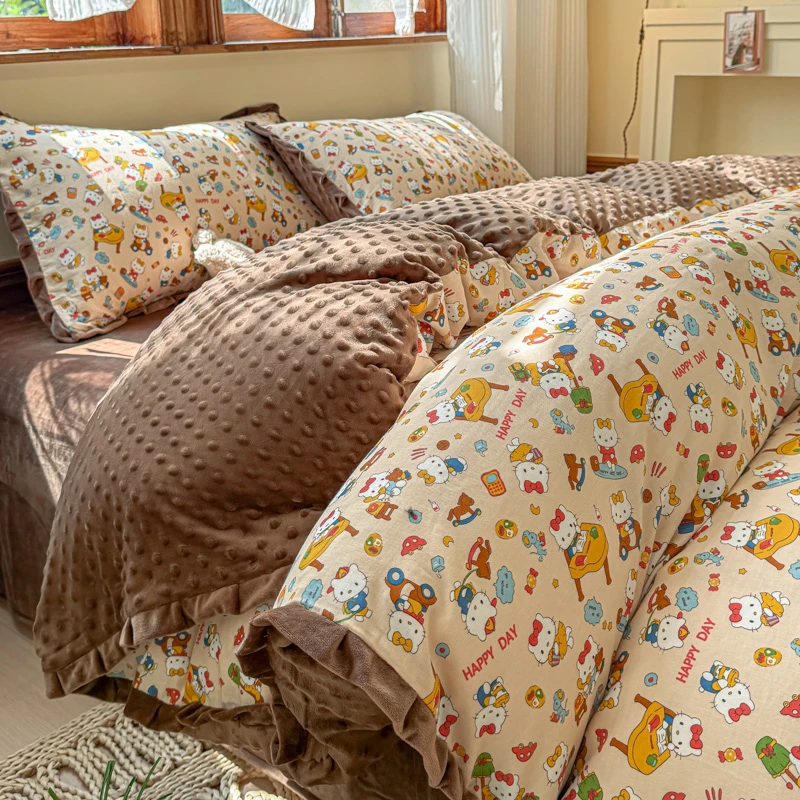 可爱卡通A版棉B版豆豆绒宝宝绒保暖牛奶绒床上四件套被套床单冬季
