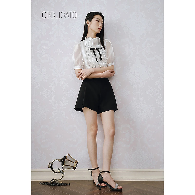 OBBLIGATO奥丽嘉朵钻扣侧边压褶三醋酯女裤1C33220050