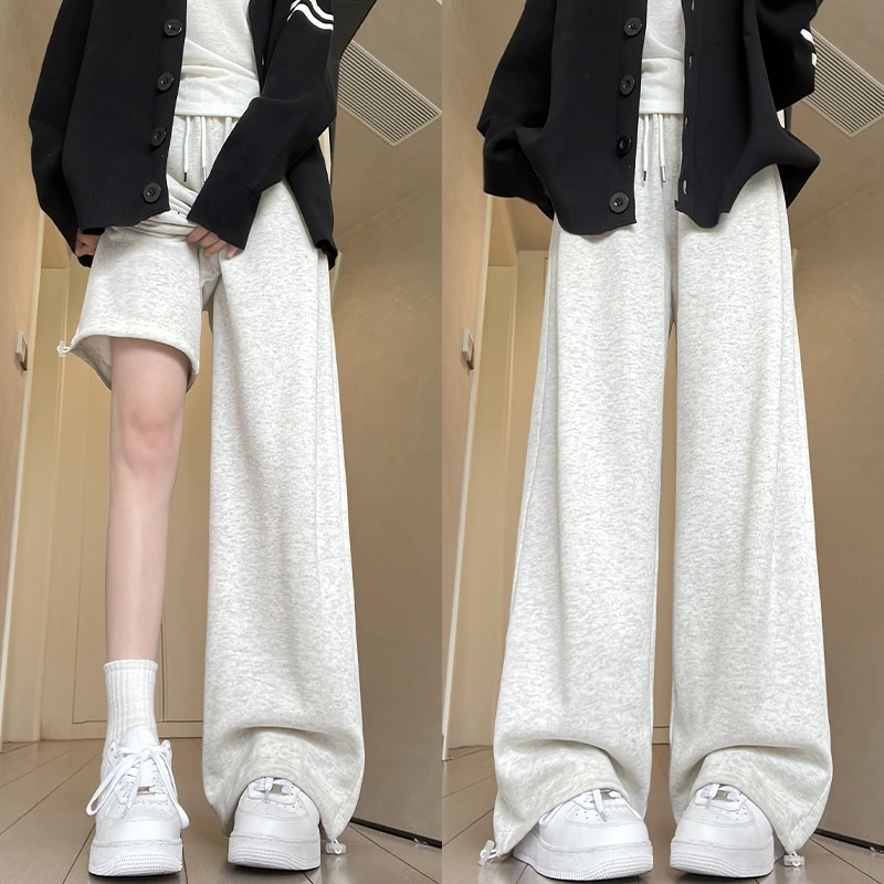 灰色运动女春秋新款高腰宽松休闲束脚卫裤五一旅游出街衣服阔腿裤
