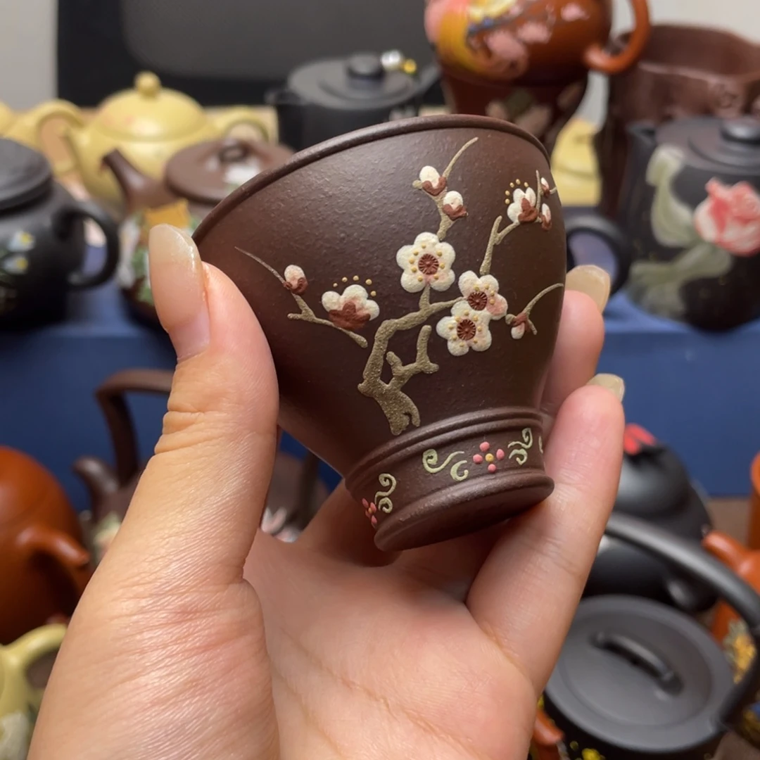 紫泥茶杯紫砂主人杯100cc