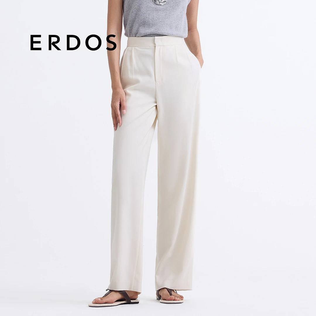 【羊毛直筒裤】ERDOS 白色职场通勤休闲长裤春简约百搭