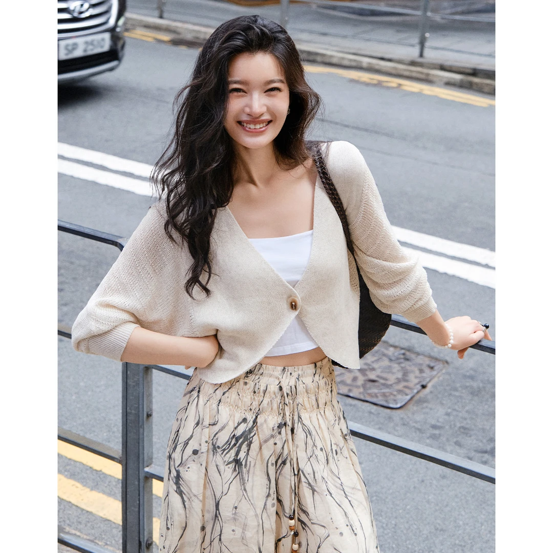 美洋｜小燕子开衫 |慵懒V领短款镂空针织外套