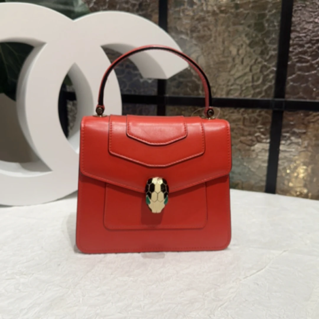 95新 BVLGARI/宝格丽 宝格丽橘红色风琴款蛇头包 24120131-08