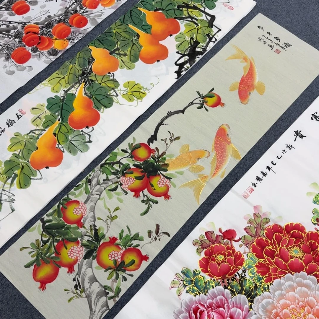 国画四尺对开35X140纯手绘作品