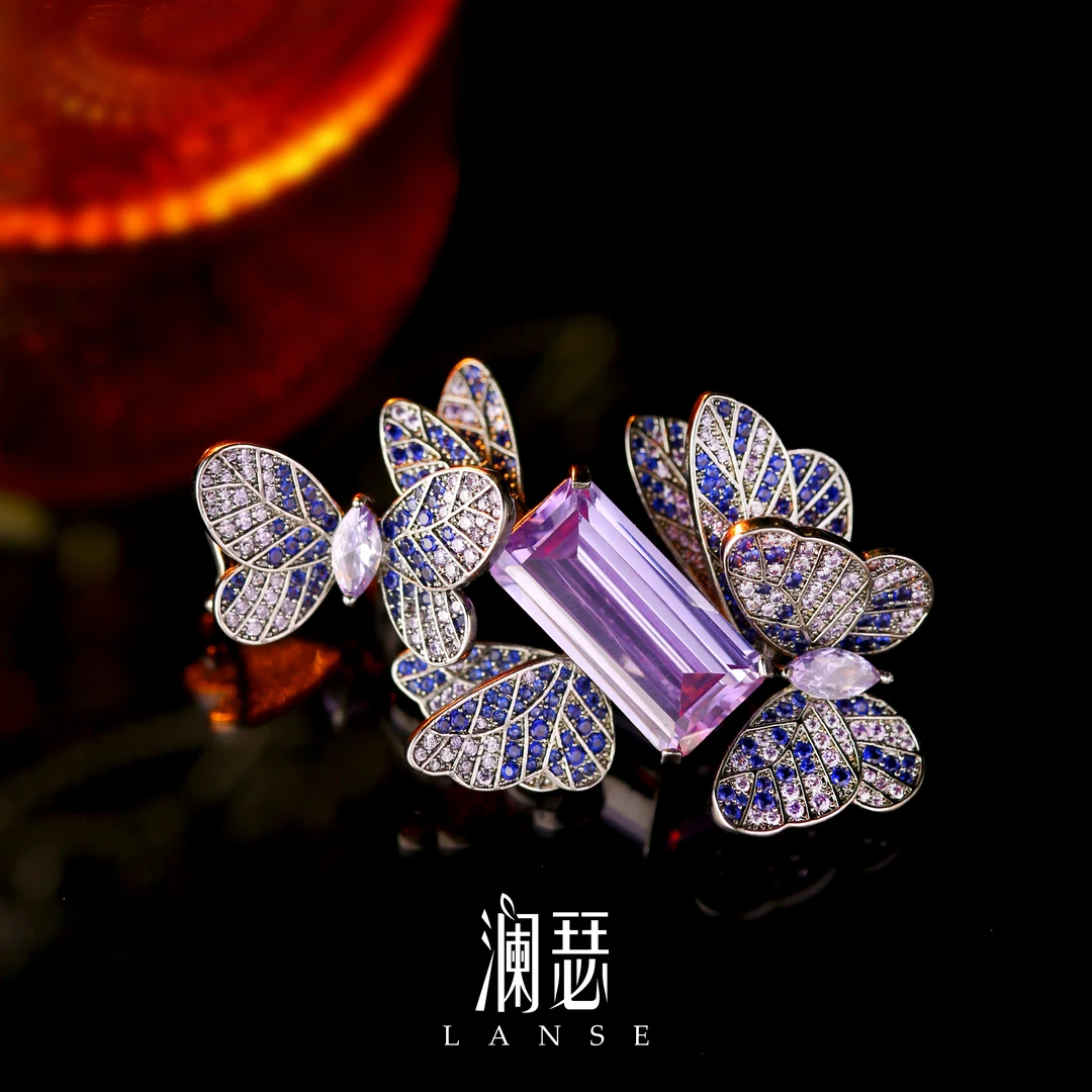 澜瑟 铜合金锆石胸针 【XZ5013 蝶相依】蓝色商务风精致梦幻蝴蝶