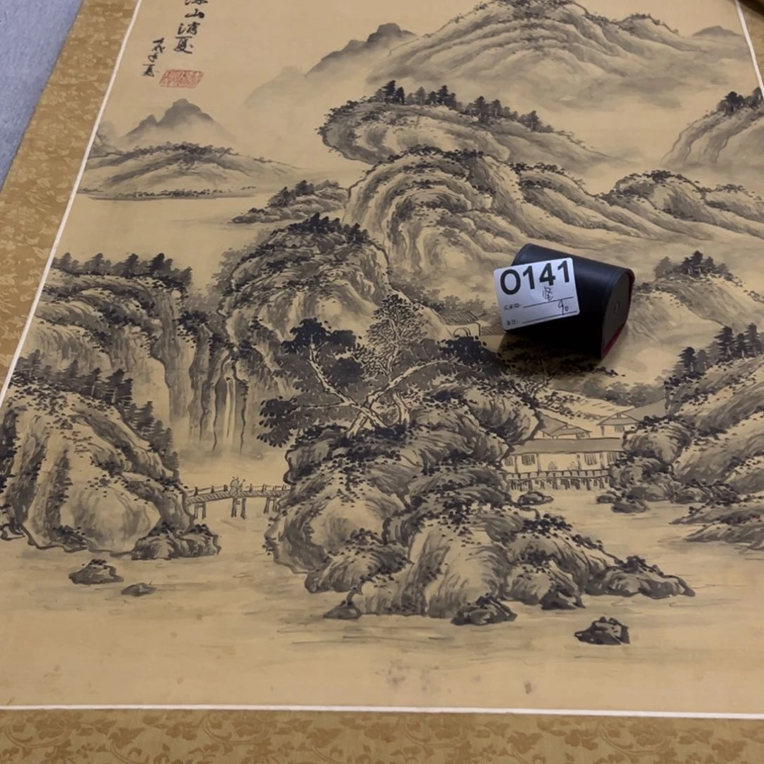 国画坚**石手绘临摹山水挂轴