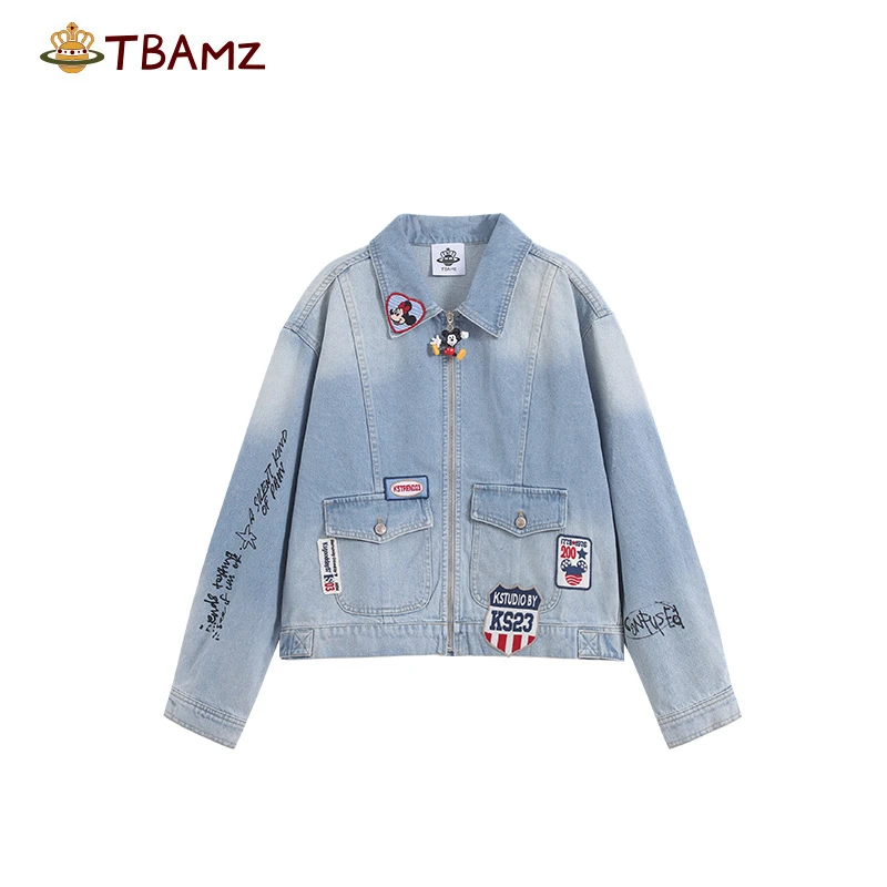TBAMZ 涂鸦字母笑脸米奇主题刺绣牛仔外套 7224WT1175