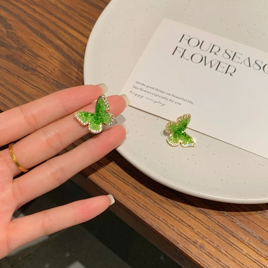 铜合金耳饰 AL5275绿色蝴蝶耳钉设计感小众个性百搭气质耳环耳饰