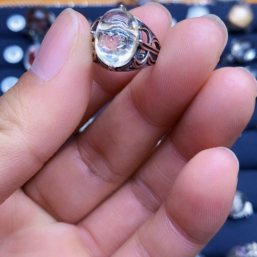 水晶戒指银S925镶嵌冷*天然水晶戒指