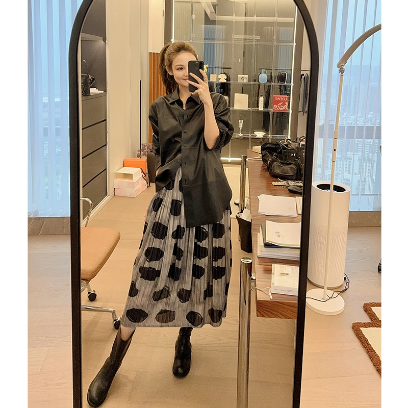 美洋MEIYANG 福豆半裙 褶皱肌理松紧高腰中长裙