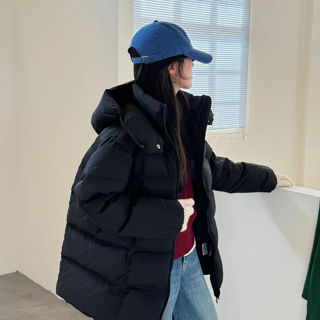 【外贸清仓】2025新款奶昔款中长羽绒服90鹅绒连帽LU家森系色彩设计