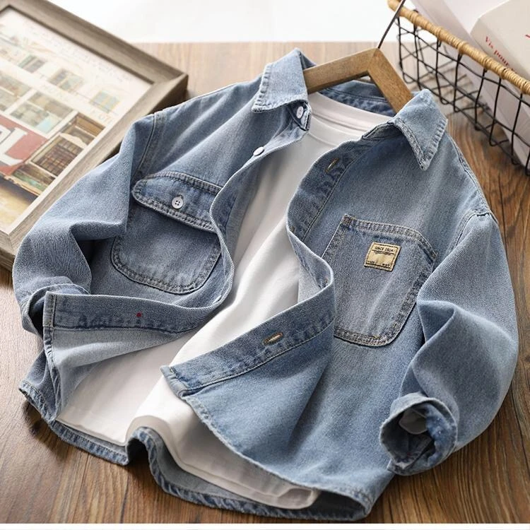 男童牛仔衬衫2025新款长袖休闲外套薄衬衣男童外套潮牌童装