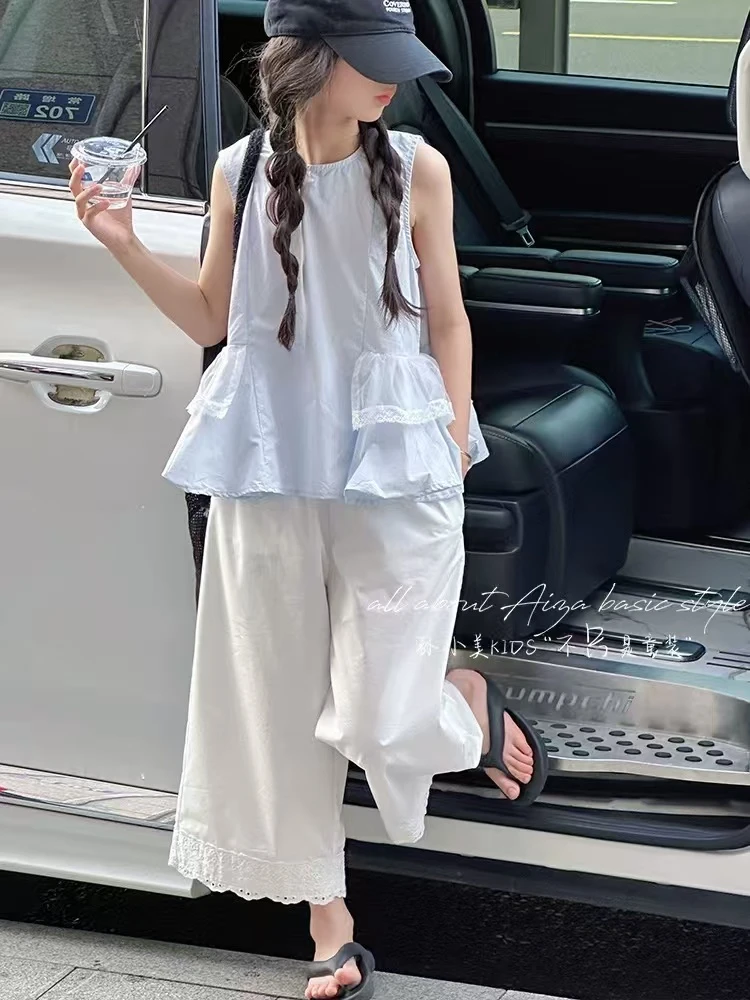 韩国童装蕾丝边女童夏装时尚背心两件套2025新款儿童洋气套装时髦