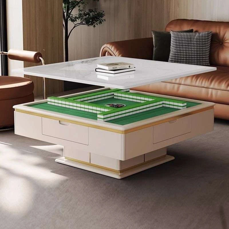 岩板麻将桌一体餐桌茶几轻奢现代方形多功能升降两用家用客厅