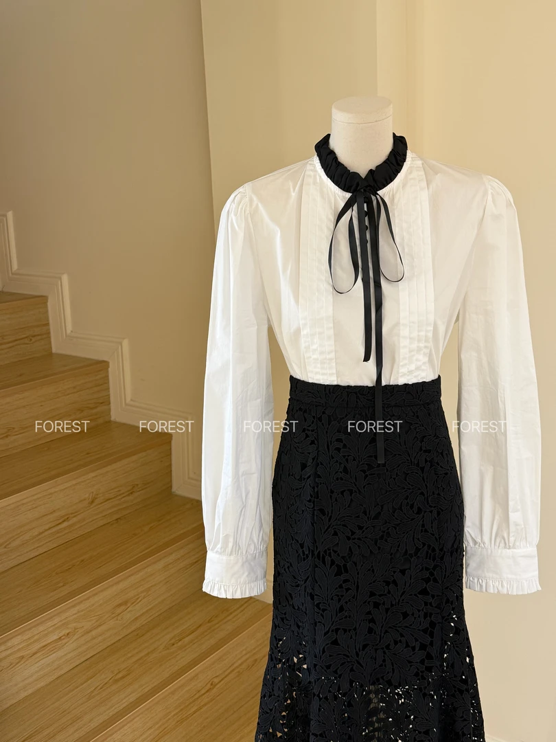 no退no换   白色长袖拼色衬衣