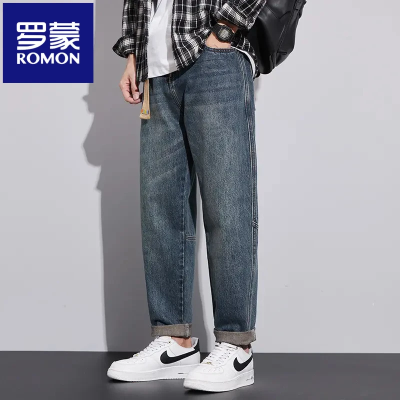 罗蒙裤子直筒轻奢痞帅男装蓝色休闲牛仔裤男士2025年秋季新款百