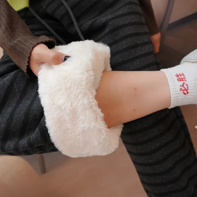 2025时尚条纹冬款加绒休闲阔腿裤女高腰垂感宽松显瘦针织直筒长裤