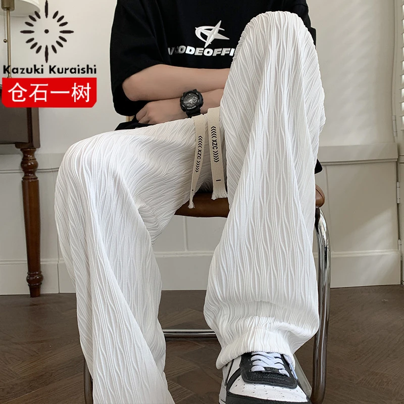 仓石一树休闲裤男款夏季薄款冰丝夏天垂感男潮宽松阔腿直筒运动裤