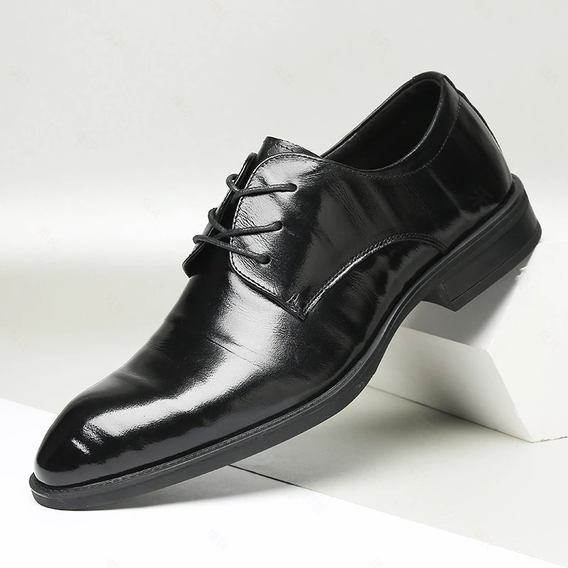 春季头层牛皮新款男士正装商务皮鞋韩版休闲低帮百系带单鞋