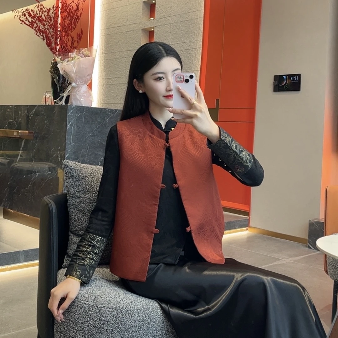 【红颜】双面双穿春季国风马甲新中式立领绣花气质春秋女装马夹外套