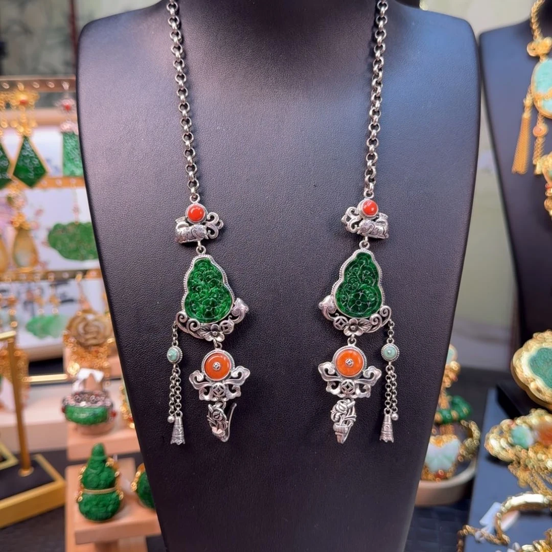 翡翠银S925镶嵌颈饰万能链