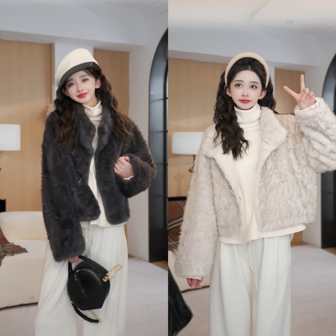 余紫绮【纷飞】女千金风气质宽松时尚毛毛外套YZ2677103