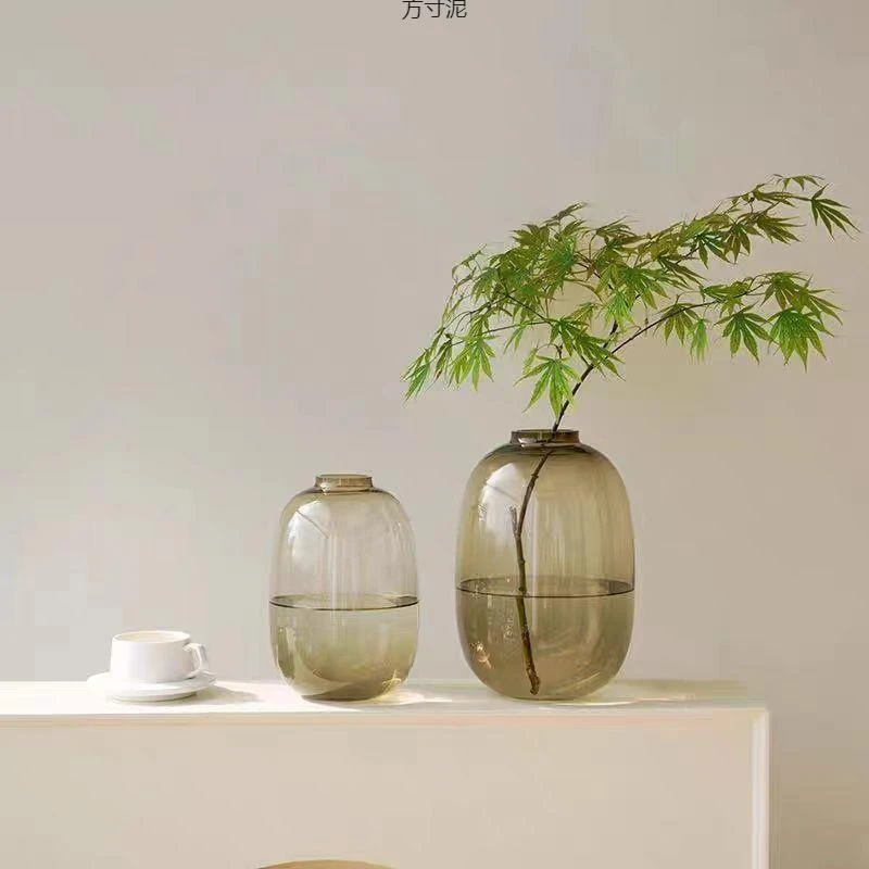 简约马醉木花瓶大肚玻璃透明水养客厅插花摆件落地花器