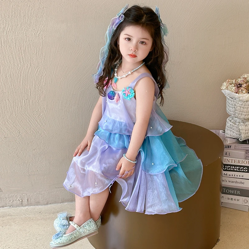 美人鱼公主裙女童夏季连衣裙2025新款儿童吊带纱裙宝宝礼服蛋糕裙
