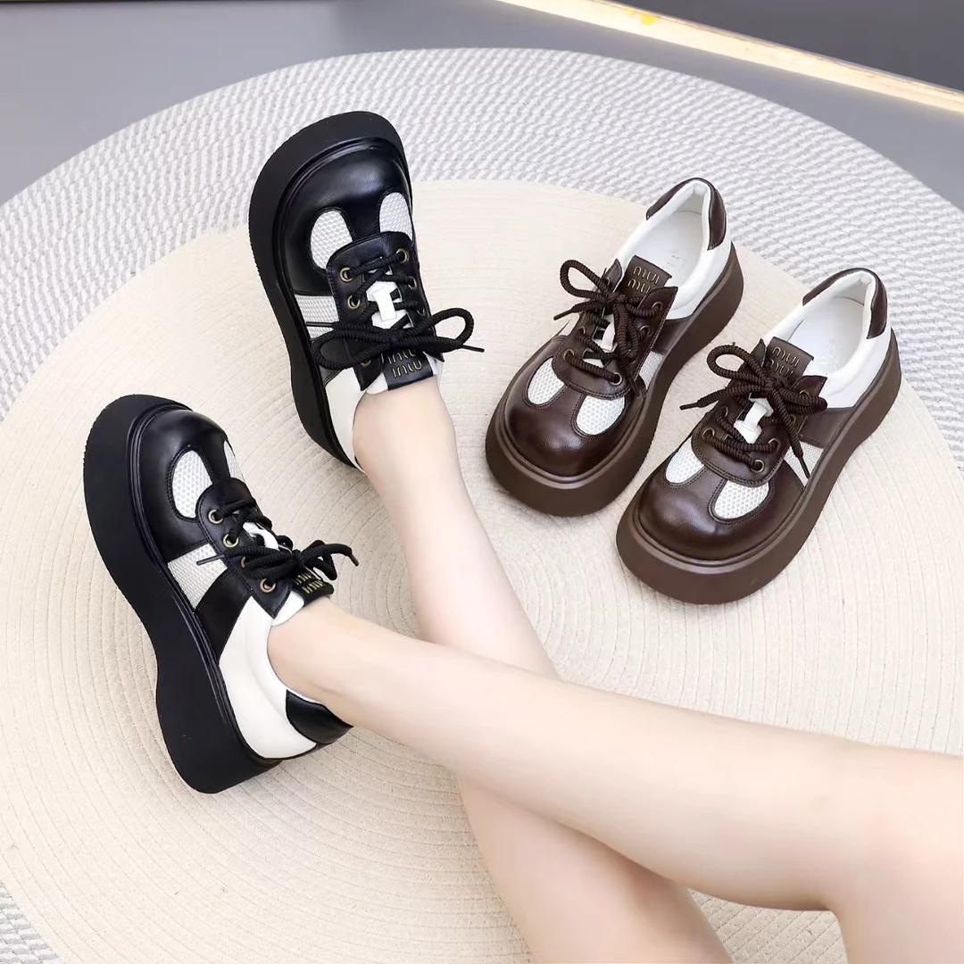 厚底镂空小皮鞋女款英伦风2025年春季爆款增高透气乐福鞋网纱女鞋