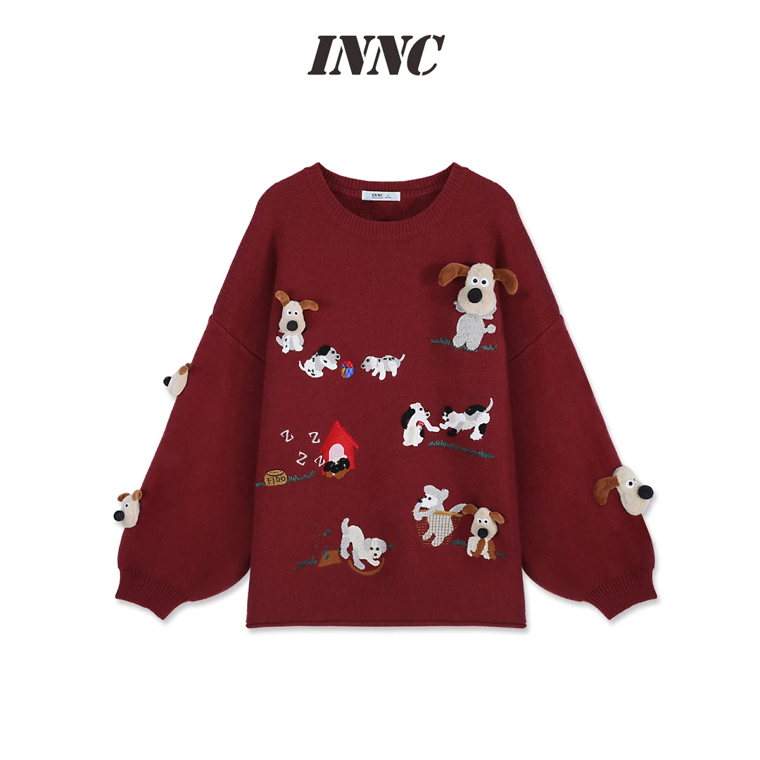 【新年战袍】INNC卡通潮流潮牌小狗加厚绣花圆领毛衣3154-1315679