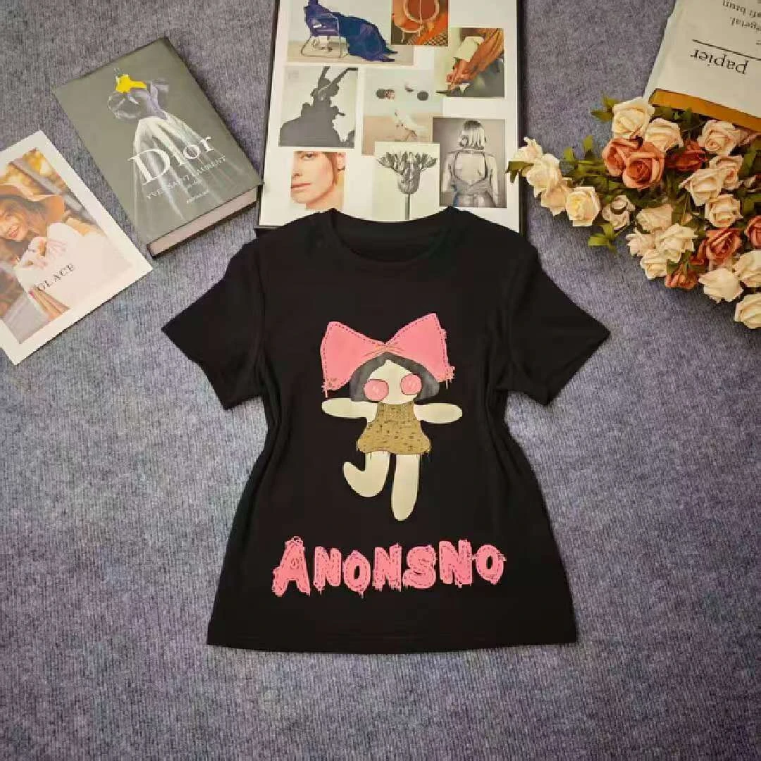 深圳南油原创2025新款粉色蝴蝶结小女孩黑色短袖25154