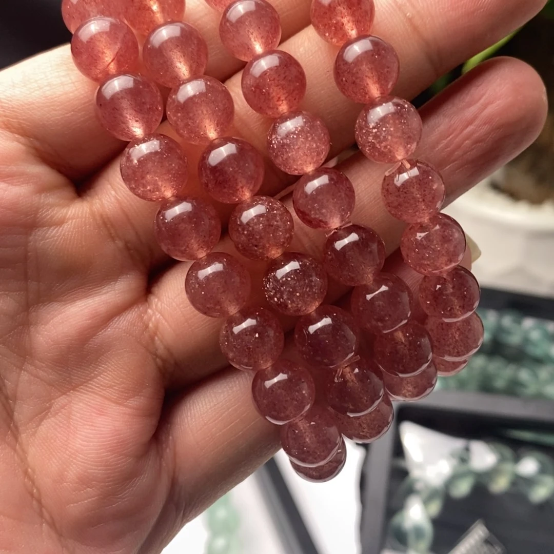 石英质玉手链未镶嵌草莓晶9mm