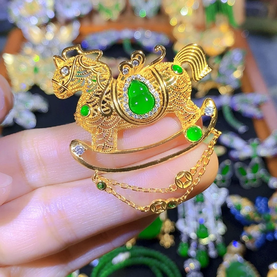 吊坠(不含链)银S925镶嵌翡翠