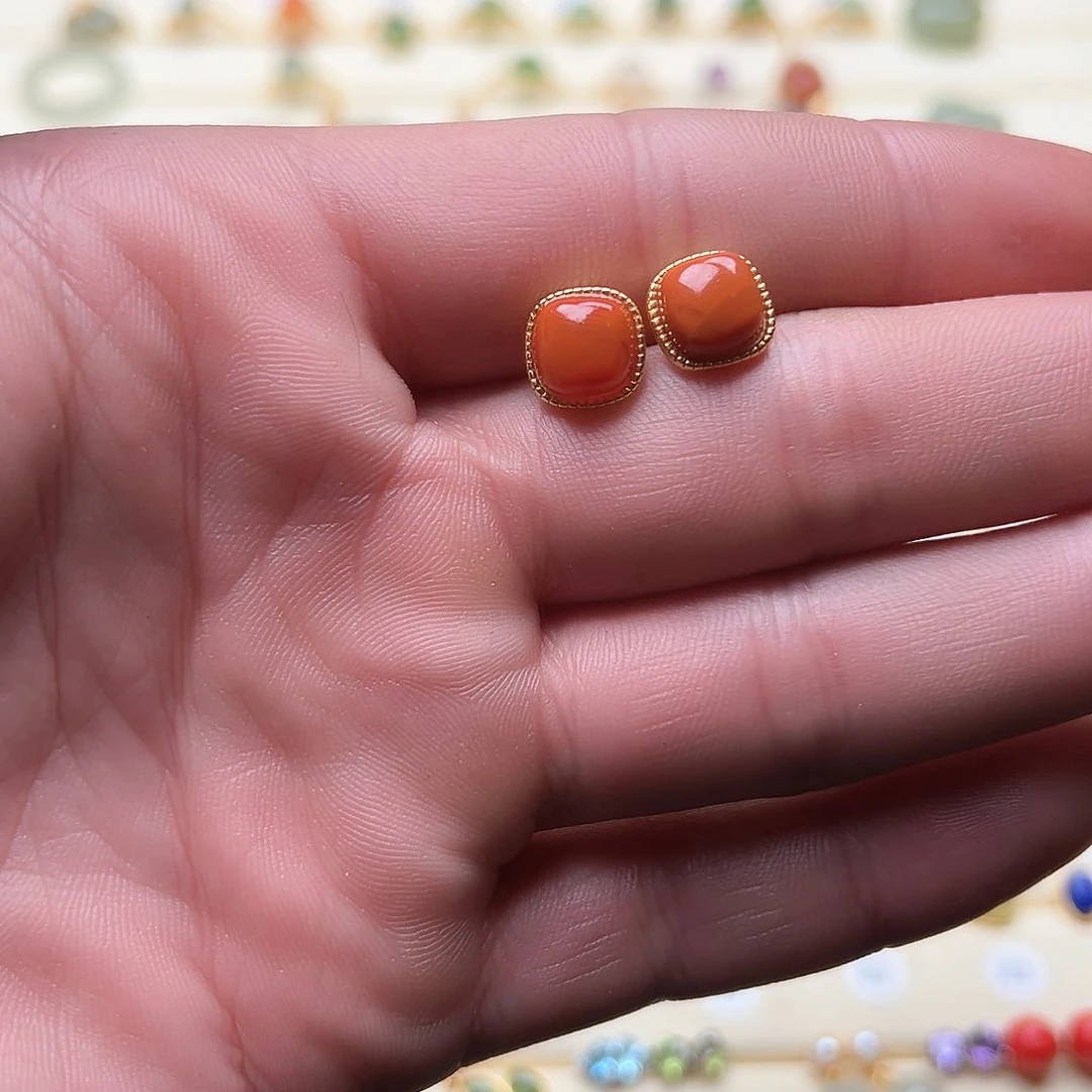 南红玛瑙耳饰银S925镶嵌