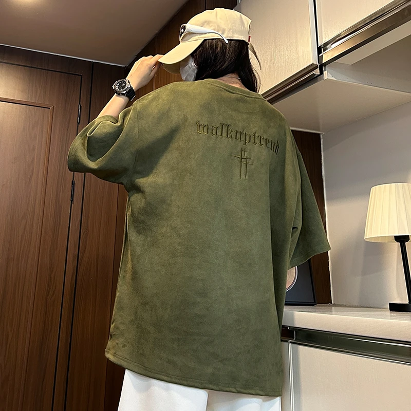 刺绣夏季短袖T恤男2024新款潮牌美式圆领体恤情侣宽松ins百搭半袖